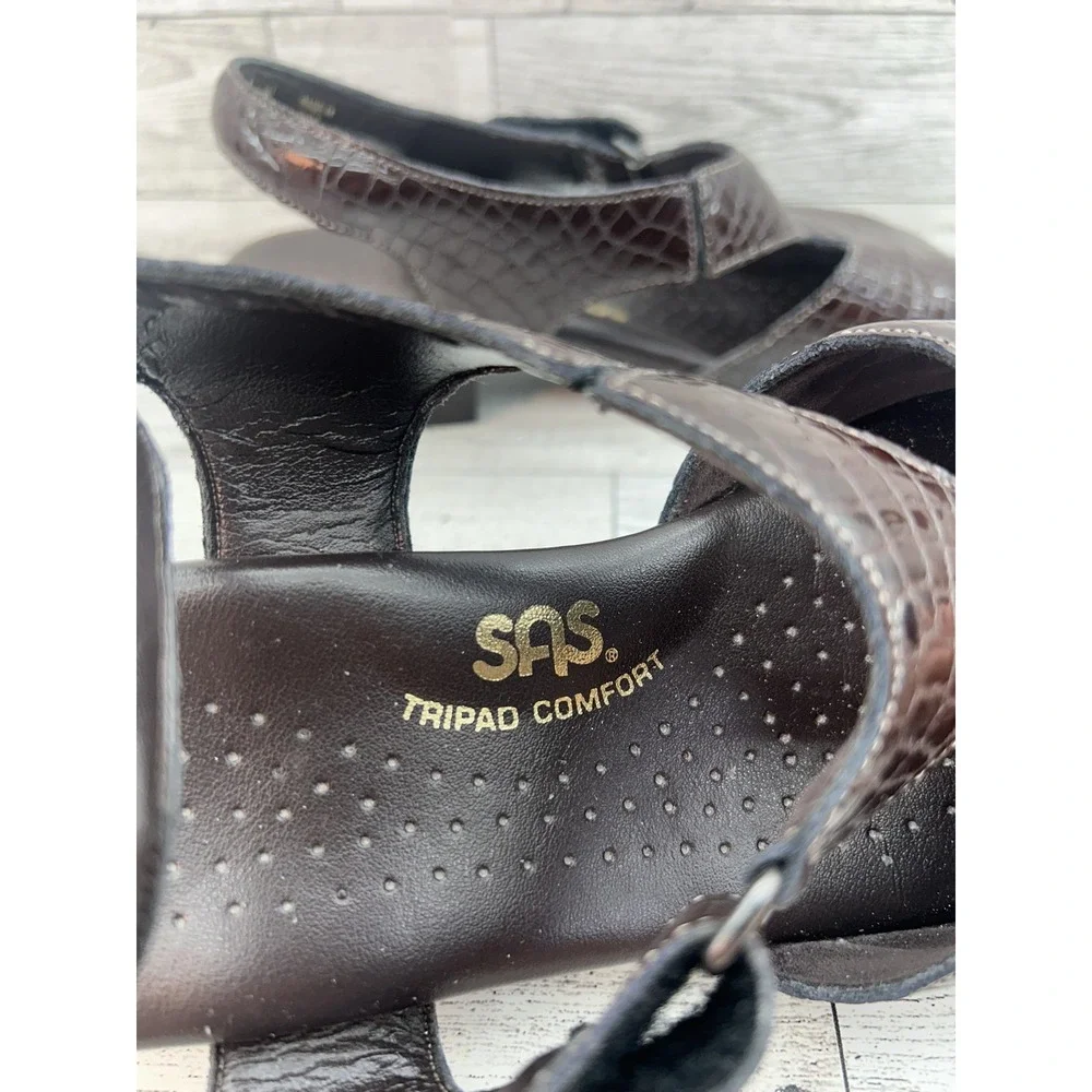 SAS Shoes Womens Size 6.5W Croc Embossed Leather Sandals Tripad Comfort Made USA